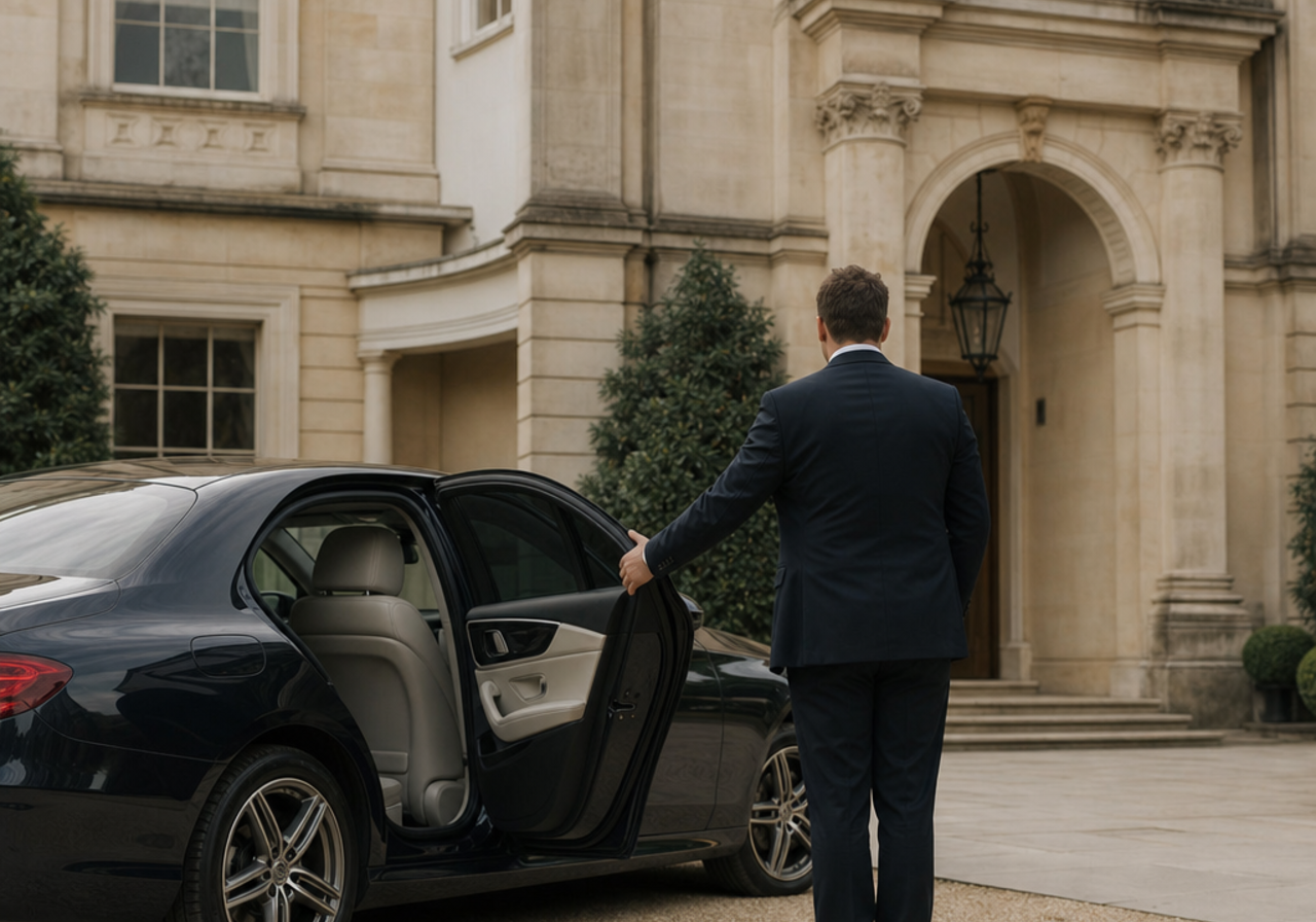 Private chauffeur holding a car door